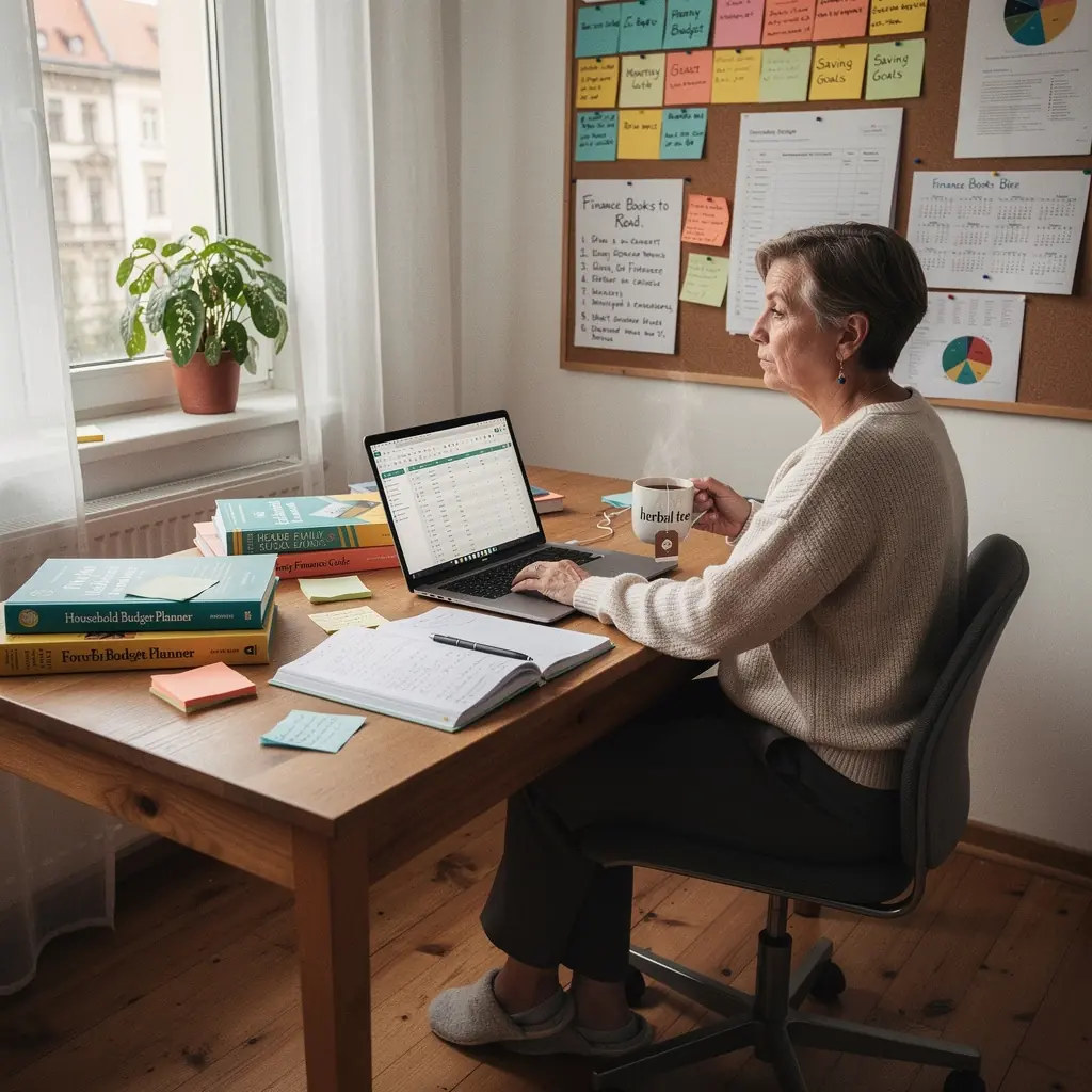 Pénzügyi tippeket tartalmazó jegyzetek, amelyek a tudatos gazdálkodás előnyeit hangsúlyozzák.